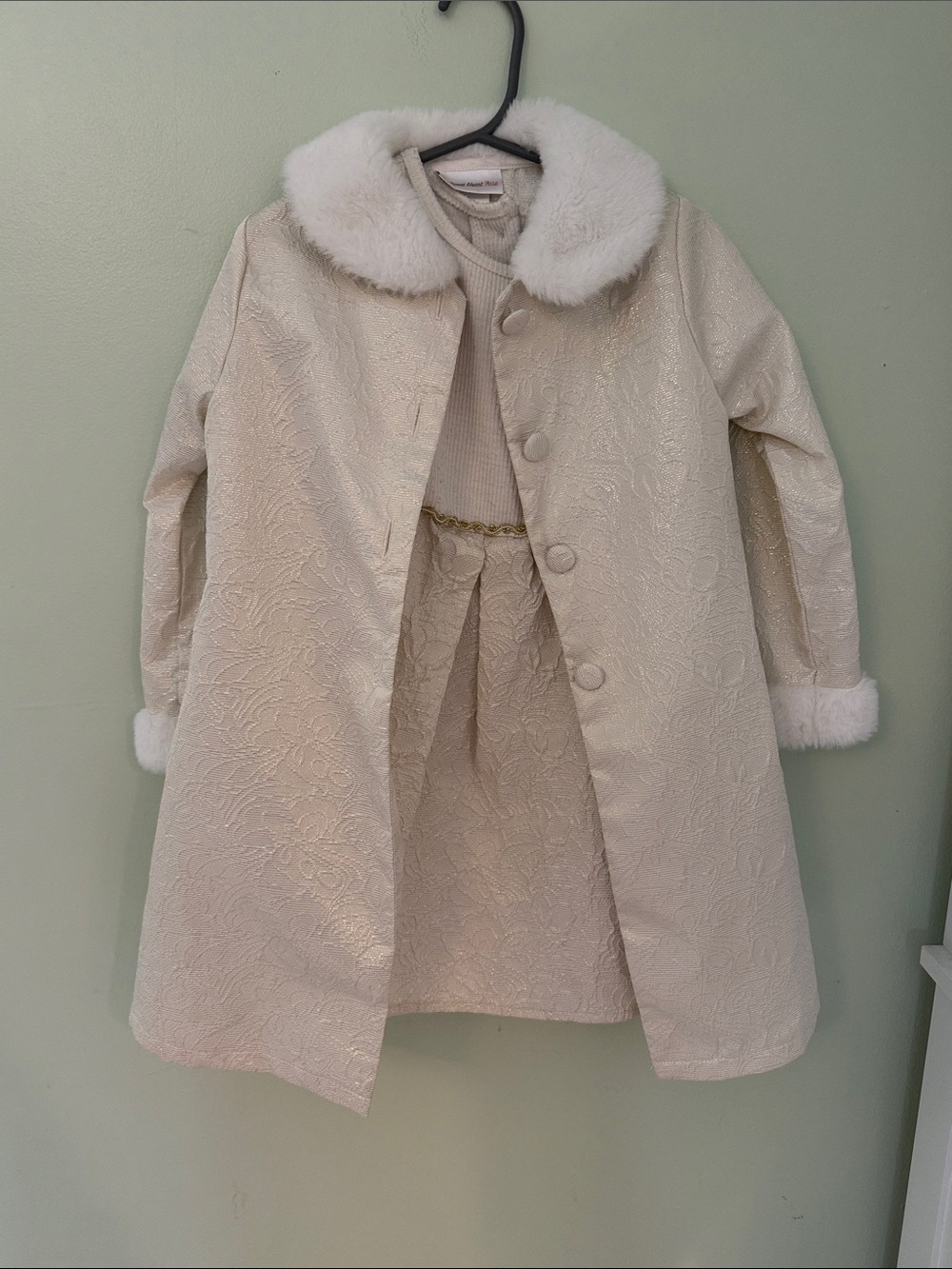 Sweat Heart Rose Coat with Faux Fur Trim and Matching Dress Size 4T